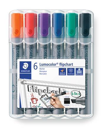 STAEDTLER Flipchart marker készlet, 2-5 mm, vágott, STAEDTLER "Lumocolor 356 B", 6 különböző szín