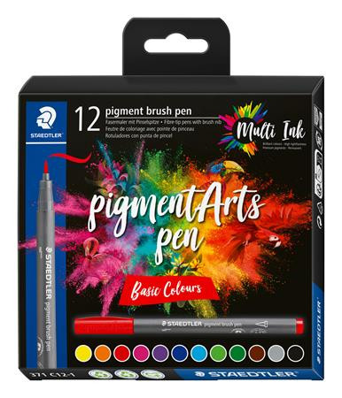 STAEDTLER Ecsetirón készlet, STAEDTLER "Pigment brush 371", 12 különböző alapszín