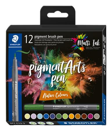 STAEDTLER Ecsetirón készlet, STAEDTLER "Pigment brush 371", 12 különböző természeti szín