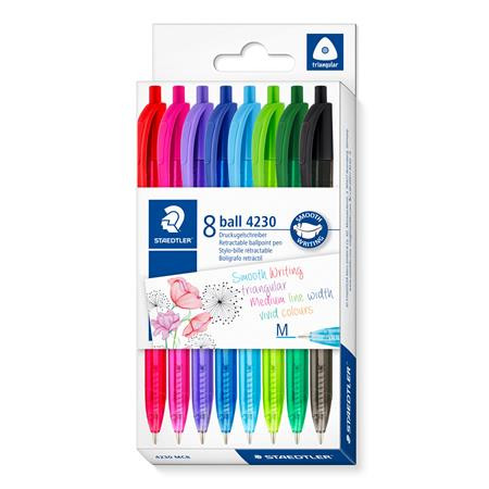 STAEDTLER Golyóstoll, 0,5 mm, nyomógombos, STAEDTLER® "4230 M", 8 különböző szín