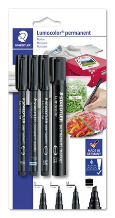 STAEDTLER Alkoholos marker készlet, vegyes, STAEDTLER "Lumocolor® 60" 4 különböző vonalvastagság, fekete