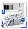 STAEDTLER Grafit- és szénceruza készlet, kiegészítőkkel, 12 darabos, STAEDTLER "Mars® Lumograph® 100C"