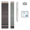 STAEDTLER Grafit- és szénceruza készlet, kiegészítőkkel, 12 darabos, STAEDTLER "Mars® Lumograph® 100C"