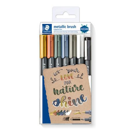 STAEDTLER Dekormarker, 1-6 mm, kúpos, ajándék tusfilccel, STAEDTLER "8321", 6 különböző metál szín