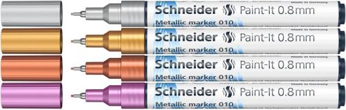 SCHNEIDER Metálfényű marker készlet, 0,8 mm, SCHNEIDER "Paint-It 010", 4 különböző szín