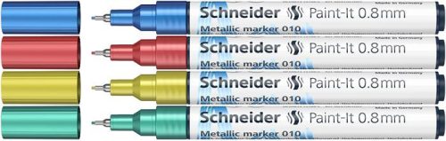 SCHNEIDER Metálfényű marker készlet, 0,8 mm, SCHNEIDER "Paint-It 010", 4 különböző szín