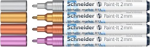 SCHNEIDER Metálfényű marker készlet, 2 mm, SCHNEIDER "Paint-It 011", 4 különböző szín