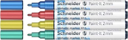 SCHNEIDER Metálfényű marker készlet, 2 mm, SCHNEIDER "Paint-It 011", 4 különböző szín