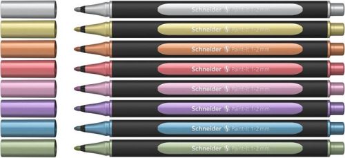 SCHNEIDER Metálfényű filctoll készlet, 1-2 mm, SCHNEIDER "Paint-It 020", 8 különböző szín