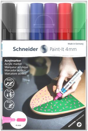 SCHNEIDER Dekormarker készlet, akril, 4 mm, SCHNEIDER "Paint-It 320", 6 különböző szín