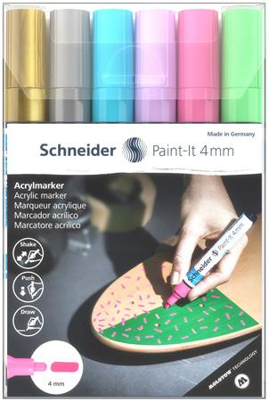 SCHNEIDER Dekormarker készlet, akril, 4 mm, SCHNEIDER "Paint-It 320", 6 különböző szín