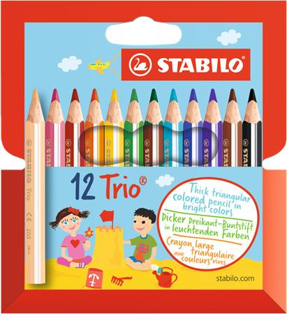 STABILO Színes ceruza készlet, háromszögletű, vastag, rövid, STABILO "Trio", 12 különböző szín