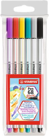 STABILO Ecsetirón készlet, STABILO "Pen 68 brush", 6 különböző szín