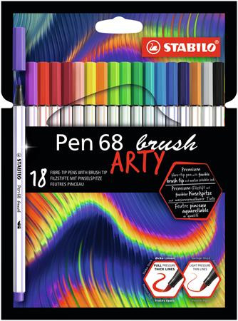 STABILO Ecsetirón készlet, STABILO "Pen 68 brush ARTY", 18 különböző szín