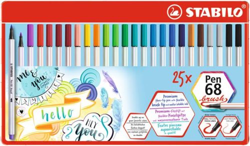 STABILO Ecsetirón készlet, fém doboz, STABILO "Pen 68 brush", 19 különböző szín