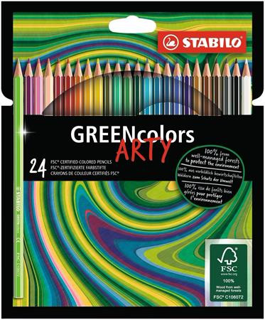 STABILO Színes ceruza készlet, hatszögletű, STABILO "GreenColors ARTY", 24 különböző szín