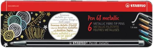 STABILO Rostirón készlet, fém doboz, 1,4 mm, STABILO "Pen 68 metallic", 6 különböző szín