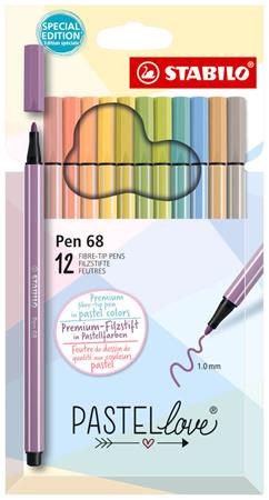 STABILO Rostirón készlet, 1 mm, STABILO "Pen 68 Pastellove", 12 különböző szín