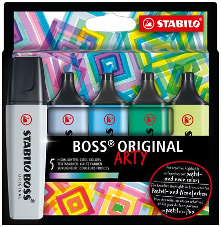 STABILO Szövegkiemelő készlet, 2-5 mm, STABILO "BOSS original Arty", 5 hideg szín