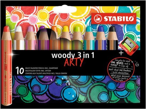 STABILO Színes ceruza készlet, kerek, vastag, STABILO "Woody ARTY 3 in 1", 10 különböző szín