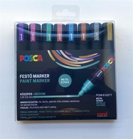 UNI Dekormarker készlet, 1,8-2,5 mm, UNI "Posca PC-5M", 8 különböző metál szín