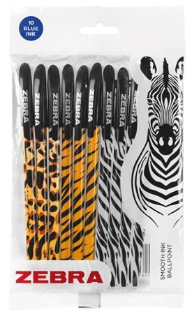 ZEBRA Golyóstoll, 0,27 mm, kupakos, vegyes testszín, ZEBRA "Animal Doodler'z", kék