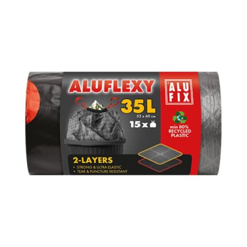 Szemeteszsák ALUFIX 35L Aluflexy húzófüles 2 rétegű 15 db/tekercs