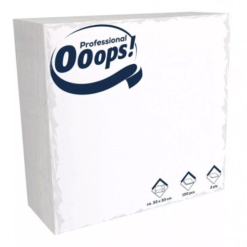 Szalvéta OOOPS! Professional 2 rétegű fehér 33x33 cm 100 lapos