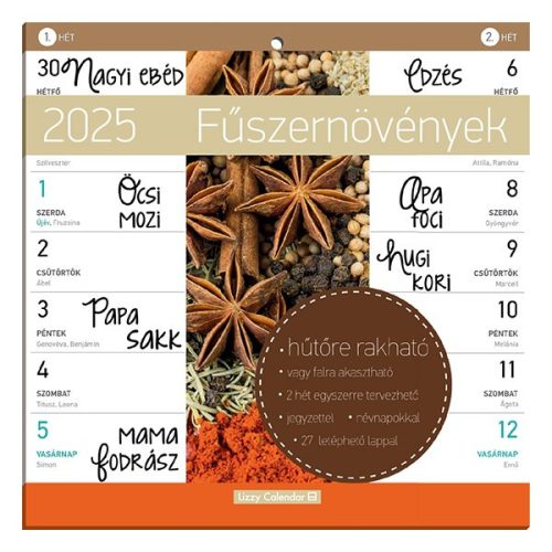 Falinaptár mágneses LIZZY CARD 220x220mm 2 hetes Fűszernövények 2025.