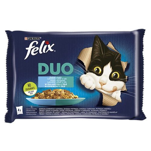 Állateledel alutasakos FELIX Fantastic DUO macskáknak halas válogatás aszpikban 4x85g