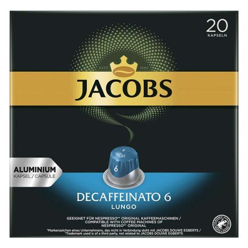 Kávékapszula JACOBS Nespresso Lungo koffeinmentes 20 kapszula/doboz