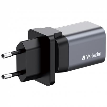 VERBATIM Hálózati töltő, 1xUSB-C PD (35W), USB-A QC 3.0, EU/UK/US, GaN, VERBATIM