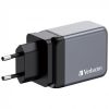 VERBATIM Hálózati töltő, 2xUSB-C PD (65W), USB-A QC 3.0, EU/UK/US, GaN, VERBATIM