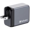 VERBATIM Hálózati töltő, 2xUSB-C PD (65W), USB-A QC 3.0, EU/UK/US, GaN, VERBATIM