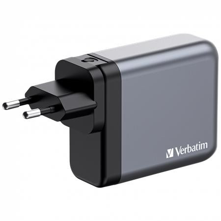 VERBATIM Hálózati töltő, 2xUSB-C PD (140W), USB-C PD (20W), USB-A QC 3.0, EU/UK/US, GaN, VERBATIM