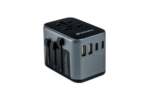 VERBATIM Utazó adapter, univerzális, USB-A(QC 3.0)/USB-C(PD30W)2xUSB, VERBATIM "UTA-03"