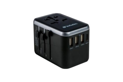 VERBATIM Utazó adapter, univerzális, USB-A(QC 3.0)/USB-C(PD61W)2xUSB, VERBATIM "UTA-04"