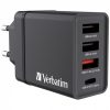 VERBATIM Hálózati töltő, 1xUSB-C PD (20W), USB-A QC 3.0, 2xUSB-A (10W), VERBATIM, fekete